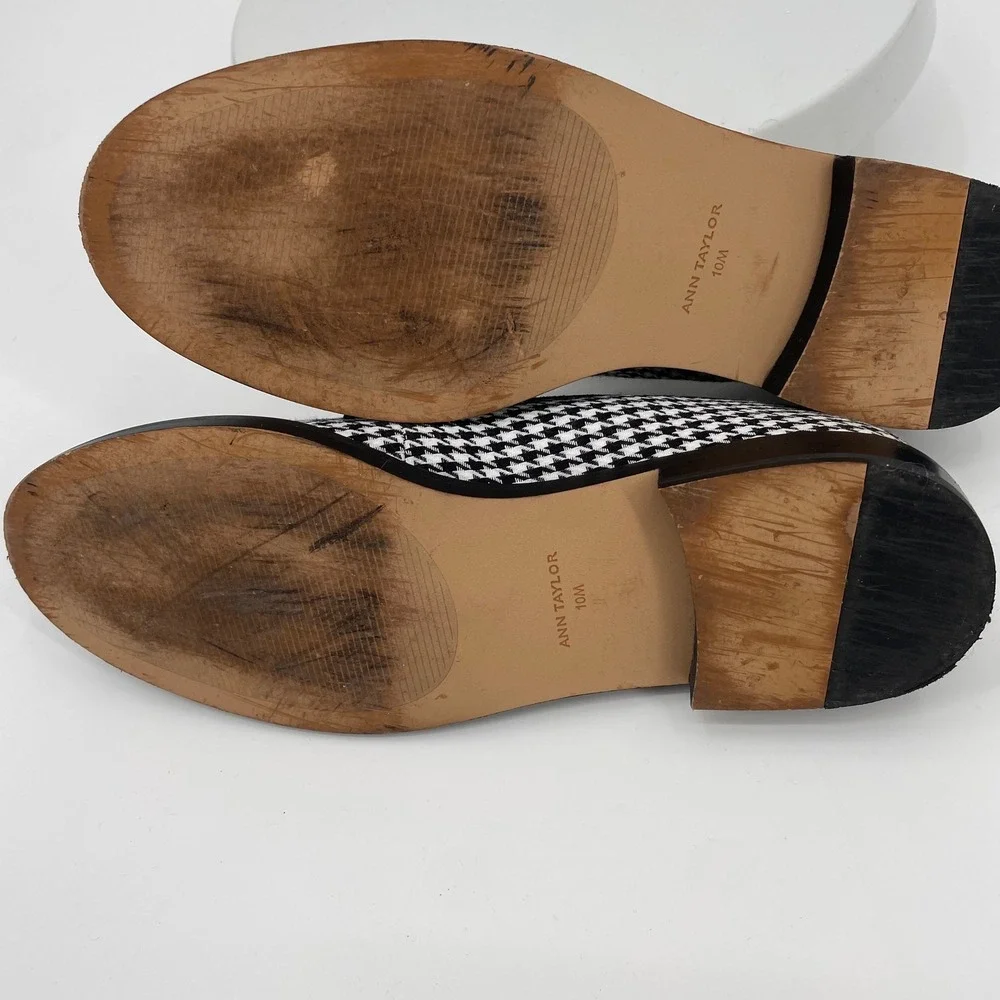 Ann Taylor Houndstooth Loafers Flats Size‎ 10M Black White Woven Fabric PRISTINE